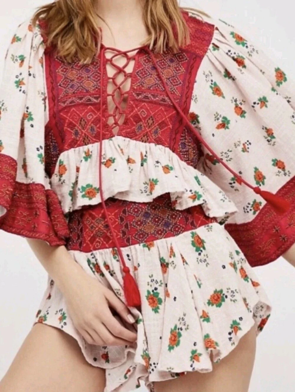 Rare Vintage Free People Kissed By The Sun Beach Set, L, Embroidered, Floaty